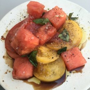 Gluten-free tomato and watermelon salad from Flower Child